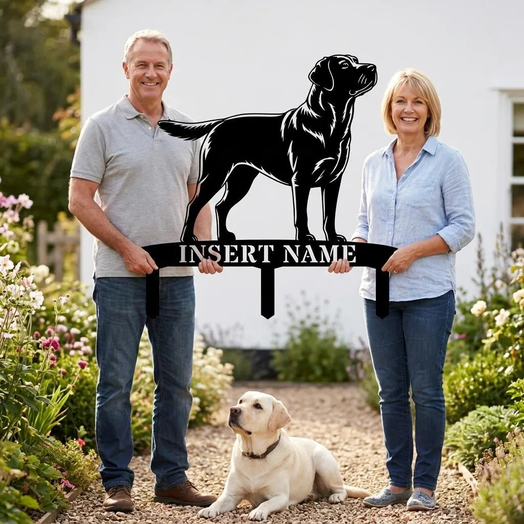 Personalized Labrador Retriever Garden Metal Sign With Stakes. Custom Dog Name Gift