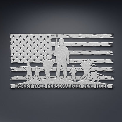 Personalized US Military Flag Metal Sign Gift. Custom American Military Decor. US Military Veteran Gift. Patriotic American Army Wall Decor