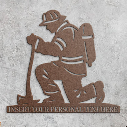 Personalized Kneeling Firefighter Metal Sign. Custom Fireman Memorial Wall Decor Gift. Remembrance Decoration. First Responder Wall Hanging