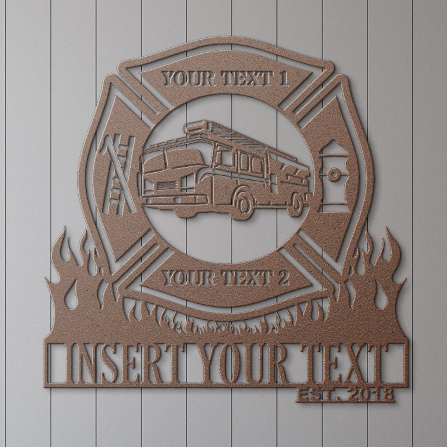 Personalized Fire department Maltese Cross Name Metal Sign Gift. Custom US Firefighter Truck, Firetruck Wall Hanging. Firefighter Portrait