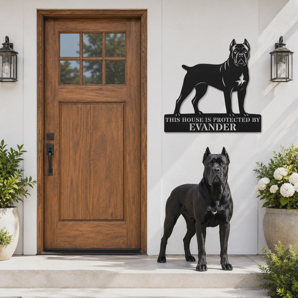 Personalized Cane Corso Guard Metal Sign. Custom Dog Protect Name Wall Decor