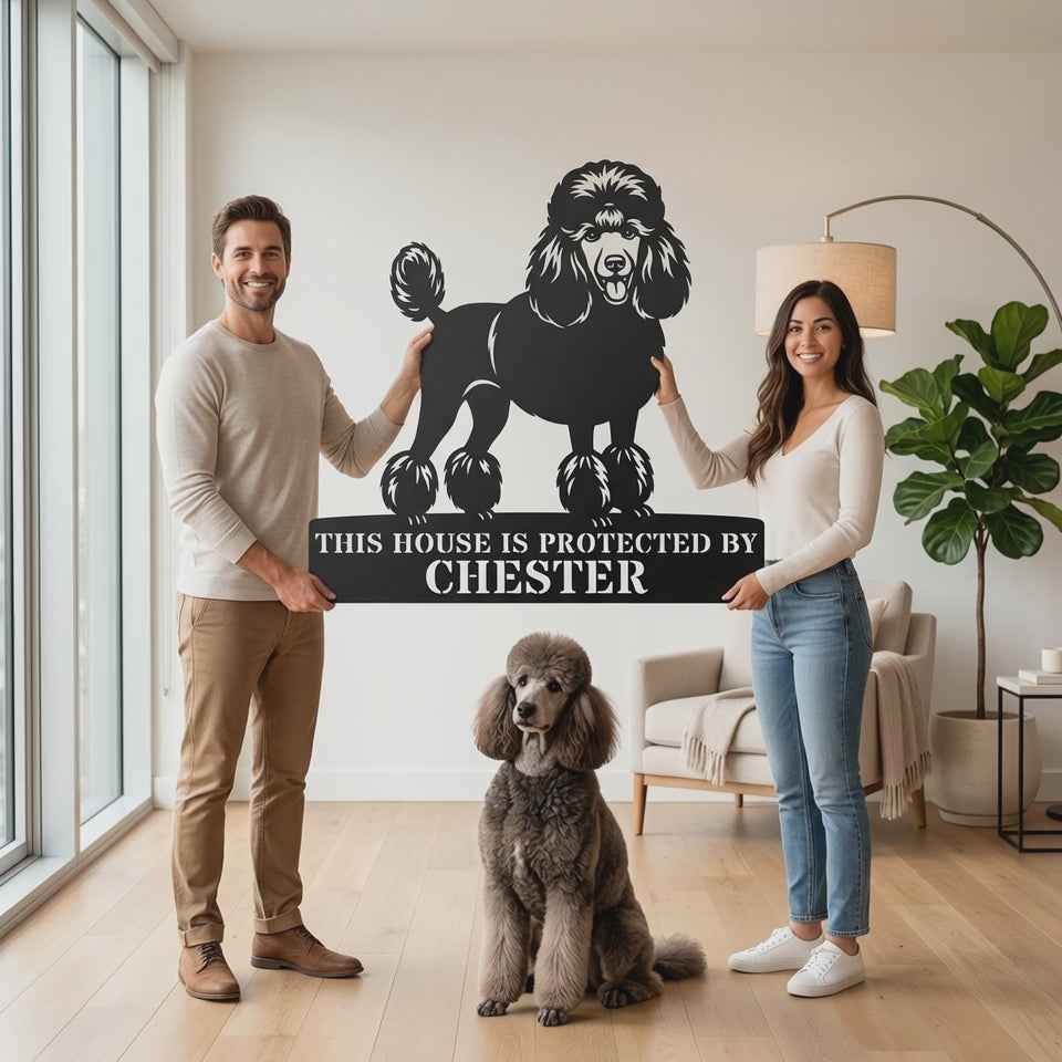 Poodle Personalized Guard Name Metal Sign. Custom Dog Protect Wall Decor