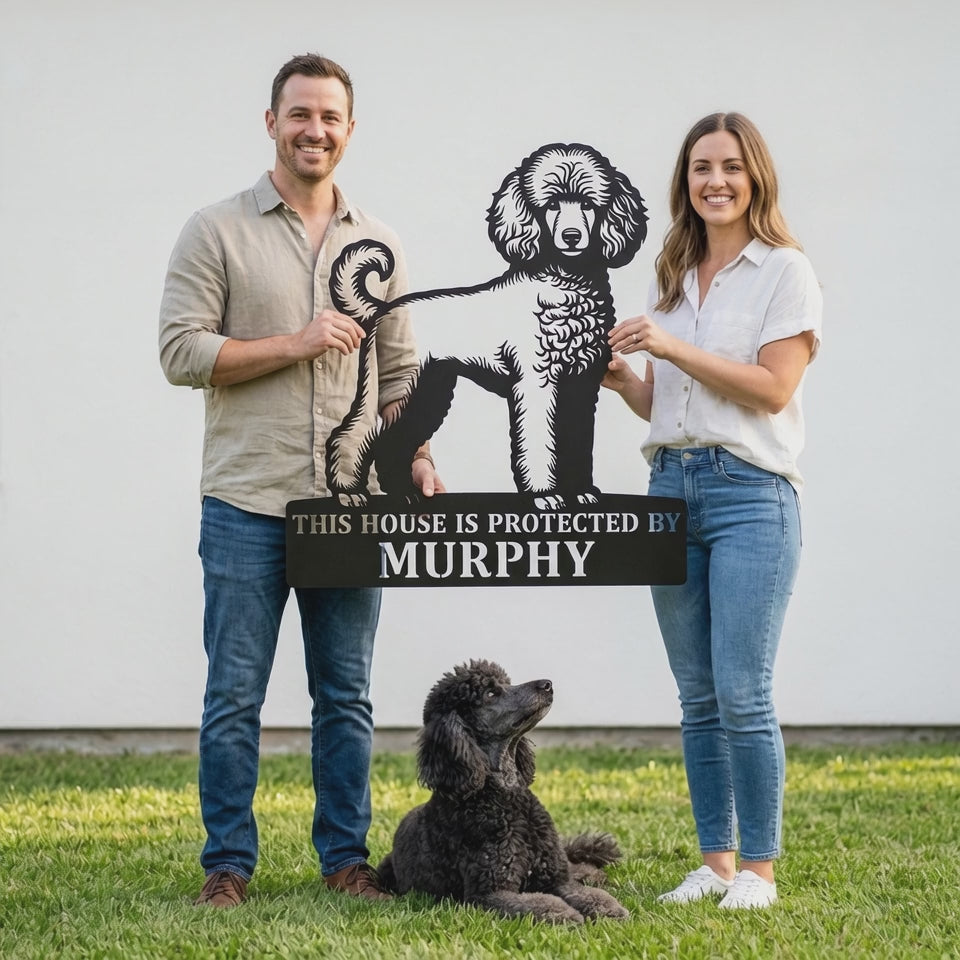 Personalized Poodle Dog Guard Metal Sign. Custom Dog Protect Name Wall Decor