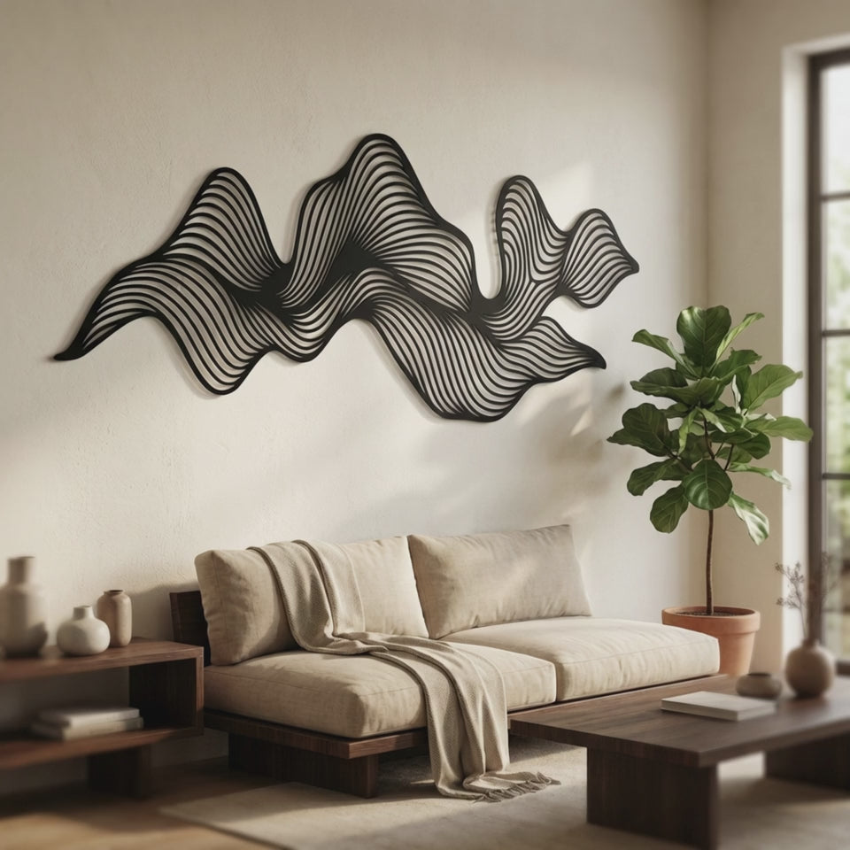 Abstract Black Wave Metal Wall Art, Contemporary Minimalist Decor