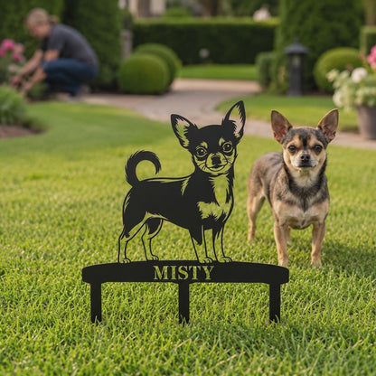 Personalized Chihuahua Garden Metal Sign With Stakes. Custom Dog Lover Name Gift
