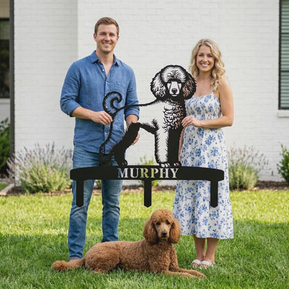 Personalized Poodle Garden Metal Sign With Stakes. Custom Dog Plaque Name Gift