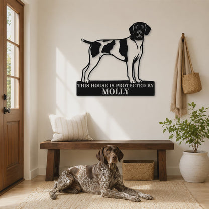 Personalized German Shorthaired Pointer Guard Metal Sign. Custom Dog Protect Name Wall Decor