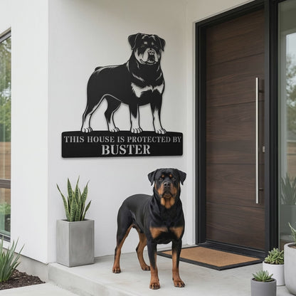 Personalized Rottweiler Guard Name Metal Sign. Custom Dog Protect Decor