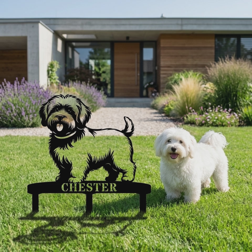 Personalized Coton De Tulear Garden Metal Sign With Stakes. Custom Dog Lover Name Gift