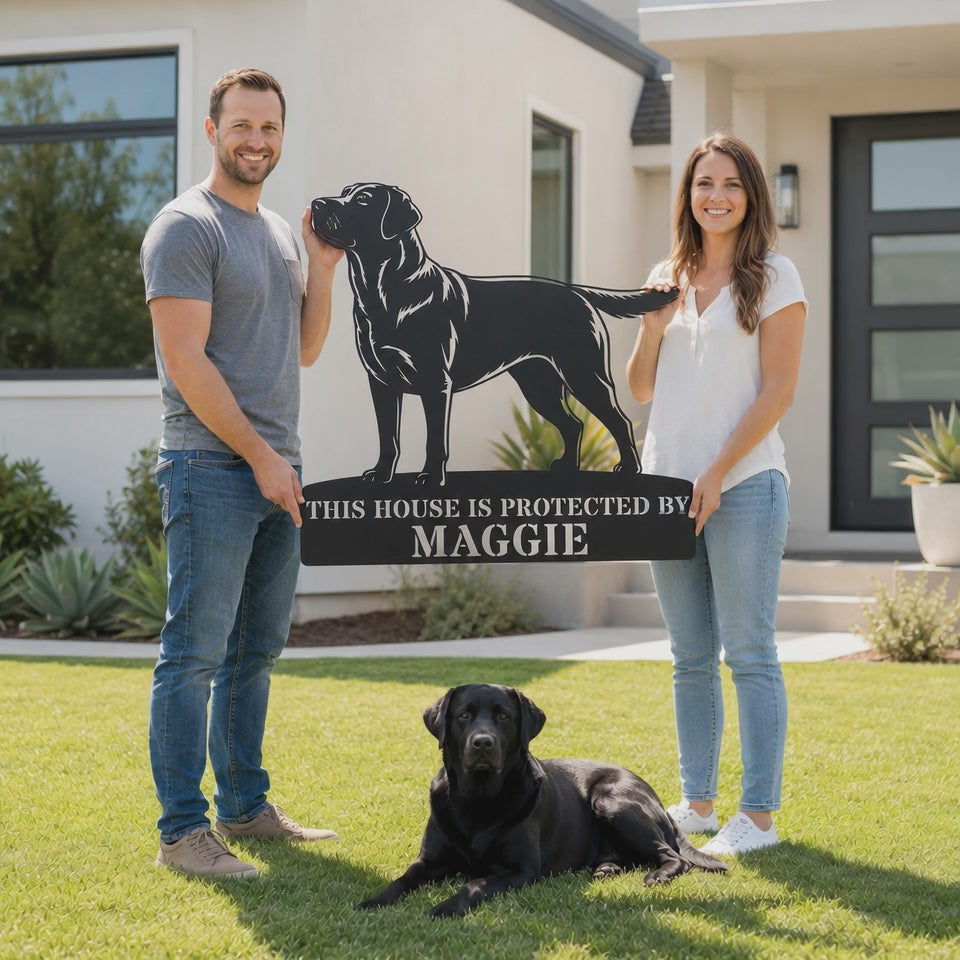 Personalized Labrador Retriever Guard Metal Sign. Custom Dog Name Wall Decor