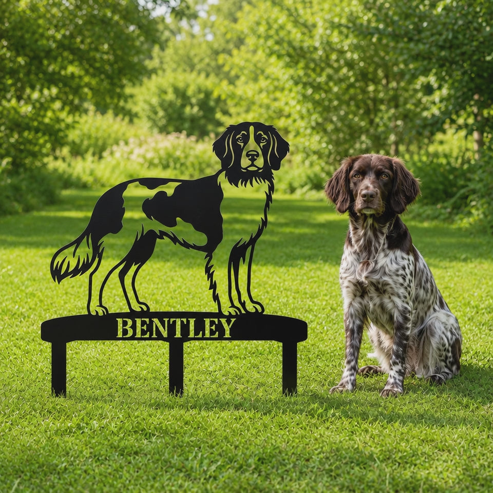 Personalized Small Munsterlander Garden Metal Sign With Stakes. Custom Dog Lover Name Gift