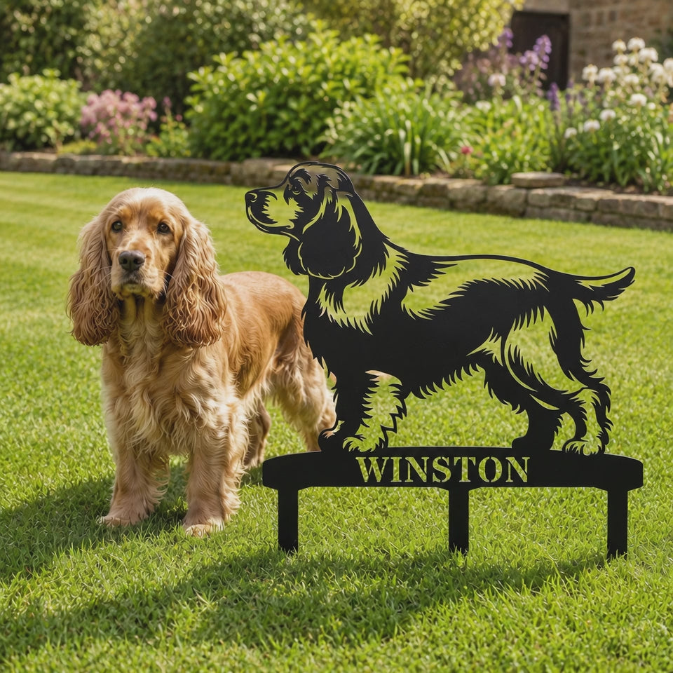 Personalized Cocker Spaniel Garden Metal Sign With Stakes. Custom Dog Lover Name Gift