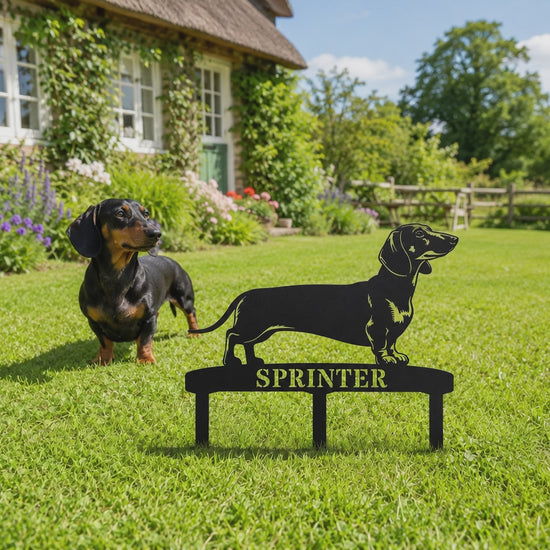 Personalized Dachshund Garden Metal Sign With Stakes. Custom Dog Lover Name Gift