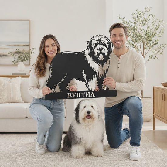 Personalized Old English Sheepdog Metal Sign. Custom Dog Owner Wall Decor Gift