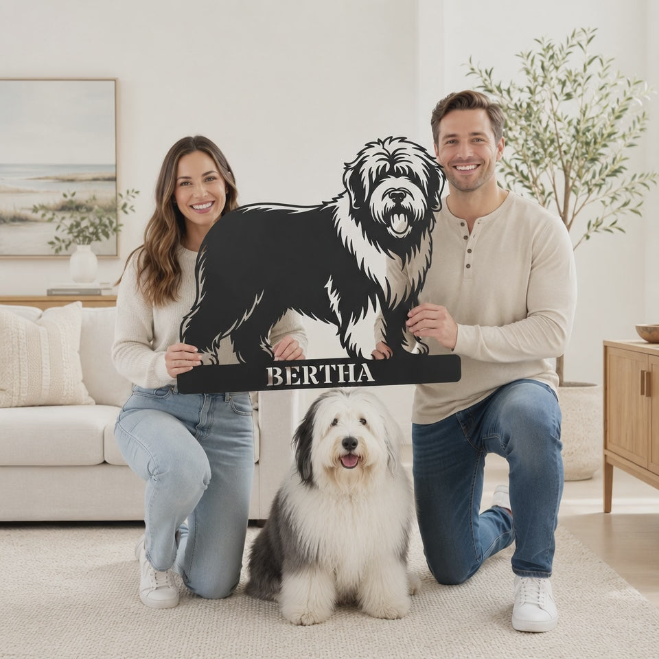 Personalized Old English Sheepdog Metal Sign. Custom Dog Owner Wall Decor Gift
