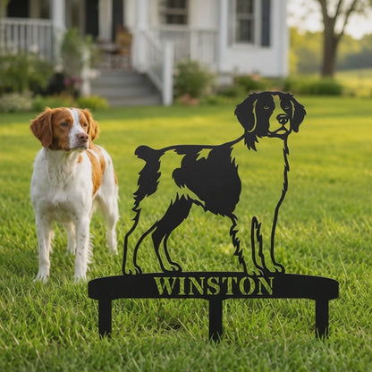 Personalized Brittany Dog Garden Metal Sign With Stakes. Custom Dog Lover Name Gift