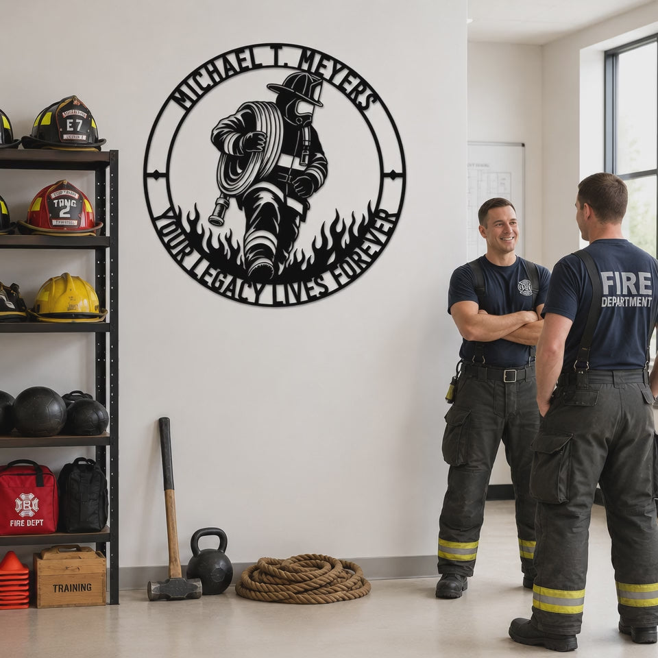 Personalized Firefighter Award Name Metal Sign Gift. Custom Volunteer Wall Decor