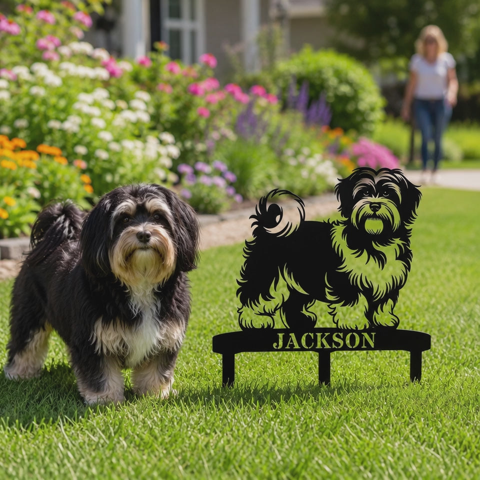 Personalized Havanese Garden Metal Sign With Stakes. Custom Dog Lover Name Gift
