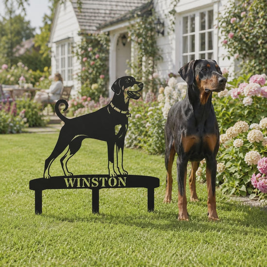 Personalized Dobermann Garden Metal Sign With Stakes. Custom Dog Lover Name Gift