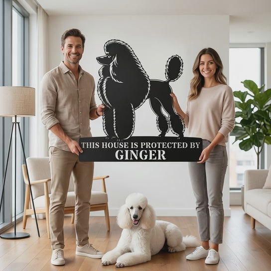 Personalized Dog Guard Name Metal Sign. Custom Poodle Protect Wall Decor