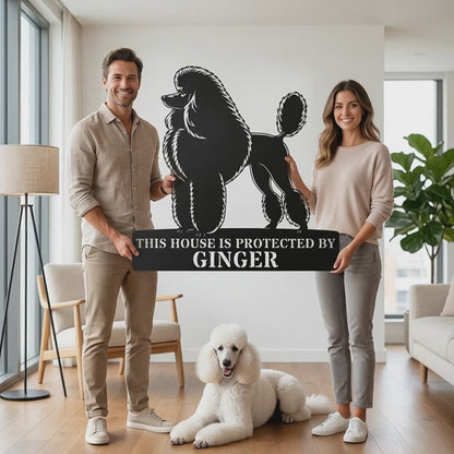Personalized Dog Guard Name Metal Sign. Custom Poodle Protect Wall Decor