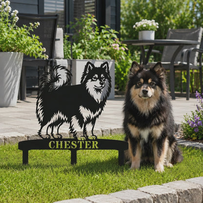 Personalized Finnish Lapphund Garden Metal Sign With Stakes. Custom Dog Lover Name Gift