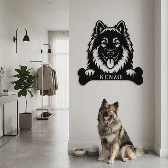 Personalized Eurasier With Bone Metal Sign Gift. Custom Dog Name Decor