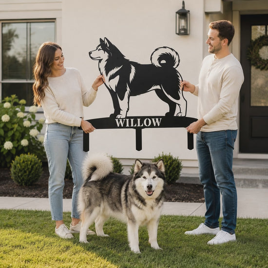 Personalized Alaskan Malamute Garden Metal Sign With Stakes. Custom Dog Name Gift