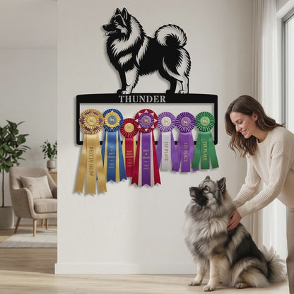 Personalized Keeshond Rosette Metal Sign Display. Custom Wolfspitz Champion Wall Decor.
