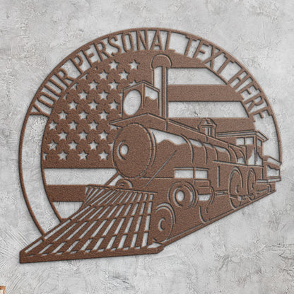 Personalized US Steam Train Metal Sign Gift. Locomotive Metal Wall Art Monogram, Custom Railroad Name Steel Sign. Steam Train Operator Gift