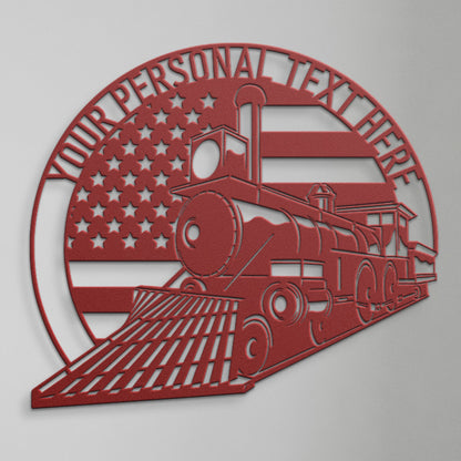 Personalized US Steam Train Metal Sign Gift. Locomotive Metal Wall Art Monogram, Custom Railroad Name Steel Sign. Steam Train Operator Gift