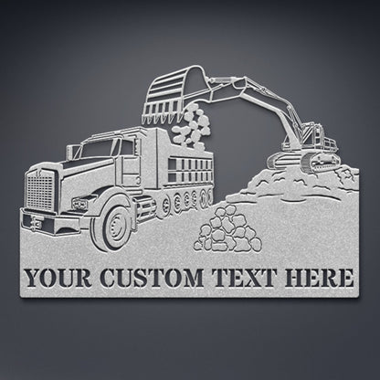 Personalized Excavator Loading Truck Metal Sign Gift. Custom Excavator Operator Wall Hanging. Truck Driver Wall Decor. Machine Operator Gift