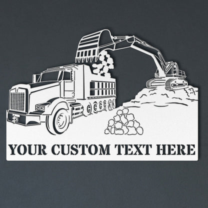 Personalized Excavator Loading Truck Metal Sign Gift. Custom Excavator Operator Wall Hanging. Truck Driver Wall Decor. Machine Operator Gift