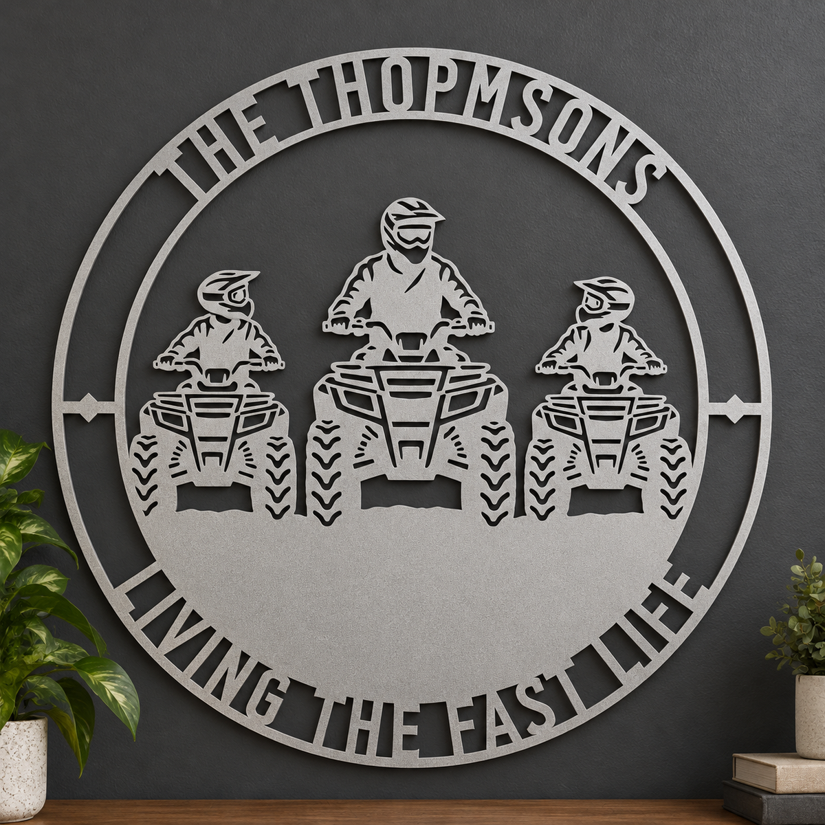 Personalized Father And Two Sons ATV Metal Sign. Custom Quadbike Father's Day And Birthday Gift