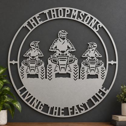 Personalized Father And Two Sons ATV Metal Sign. Custom Quadbike Father's Day And Birthday Gift
