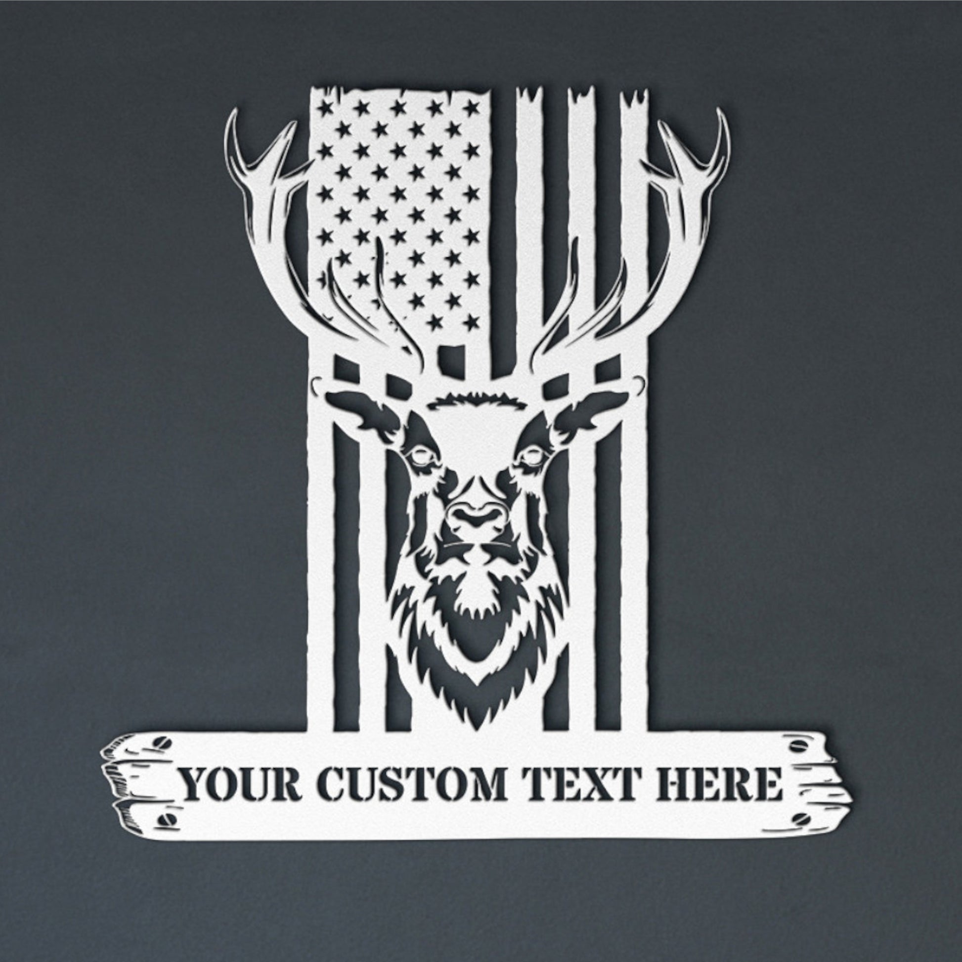 Personalized Deer Head Hunting Metal Sign. Customizable US Hunter Wall Decor Gift. Patriotic Gift To Deer Hunter. American Deer Hunter Gift