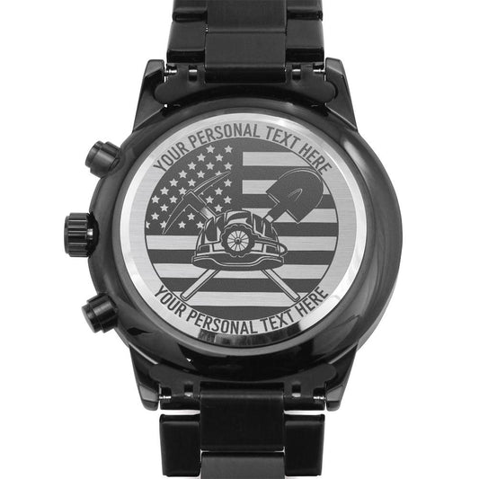 Personalized US Mine Worker Metal Wristwatch. Custom Patriotic Miner Gift. Personal American Excavator Watch. Personal Digger Name Jewelry