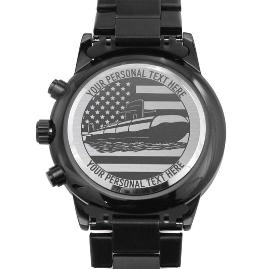 Personalized Laser-Engraved American Submarine Wristwatch. Custom Navy Name Jewelry Gift. Submariner Gift For Him. Unique US Jewelry Watch