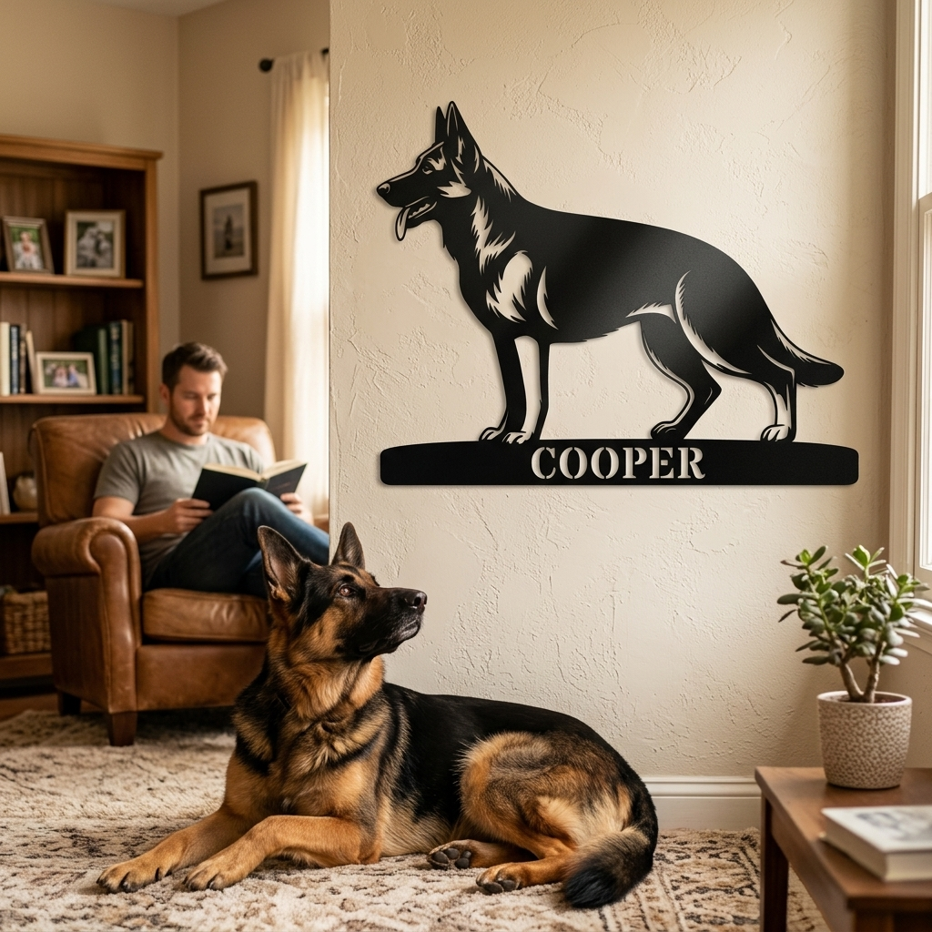 Personalized German Shepherd Name Metal Sign Gift. Custom Dog Owner Wall Decor Display