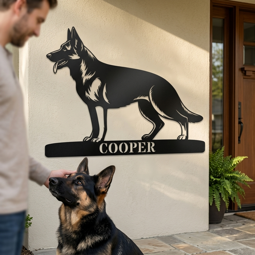 Personalized German Shepherd Name Metal Sign Gift. Custom Dog Owner Wall Decor Display