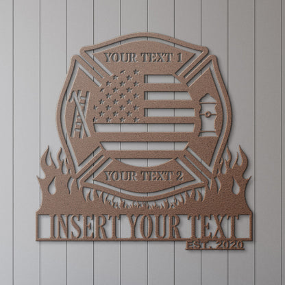 Personalized Firefighter Maltese Cross Name Metal Sign Gift. US Firefighter Wall Hanging. Custom Fire Department. American Flag Wall Decor