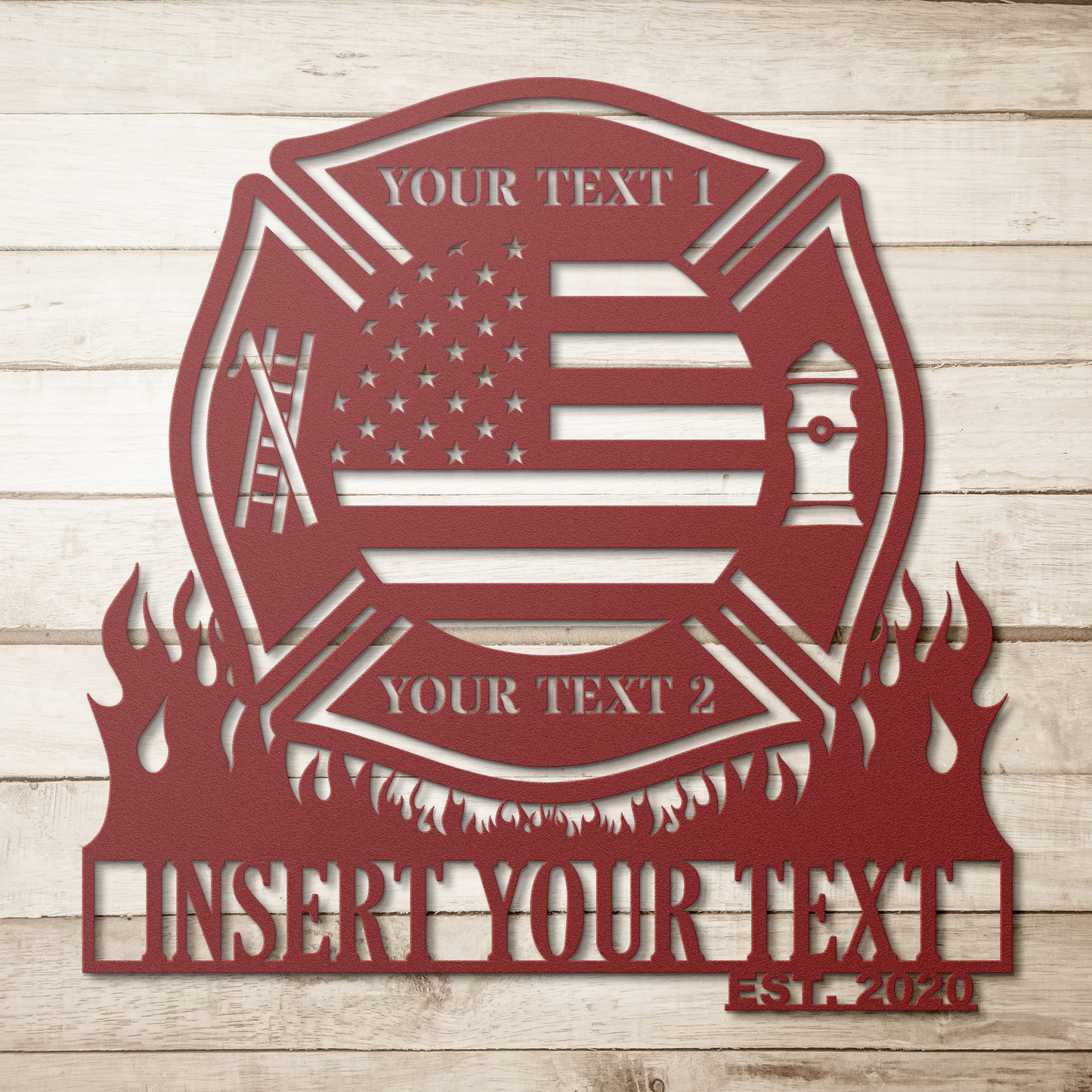 Personalized Firefighter Maltese Cross Name Metal Sign Gift. US Firefighter Wall Hanging. Custom Fire Department. American Flag Wall Decor