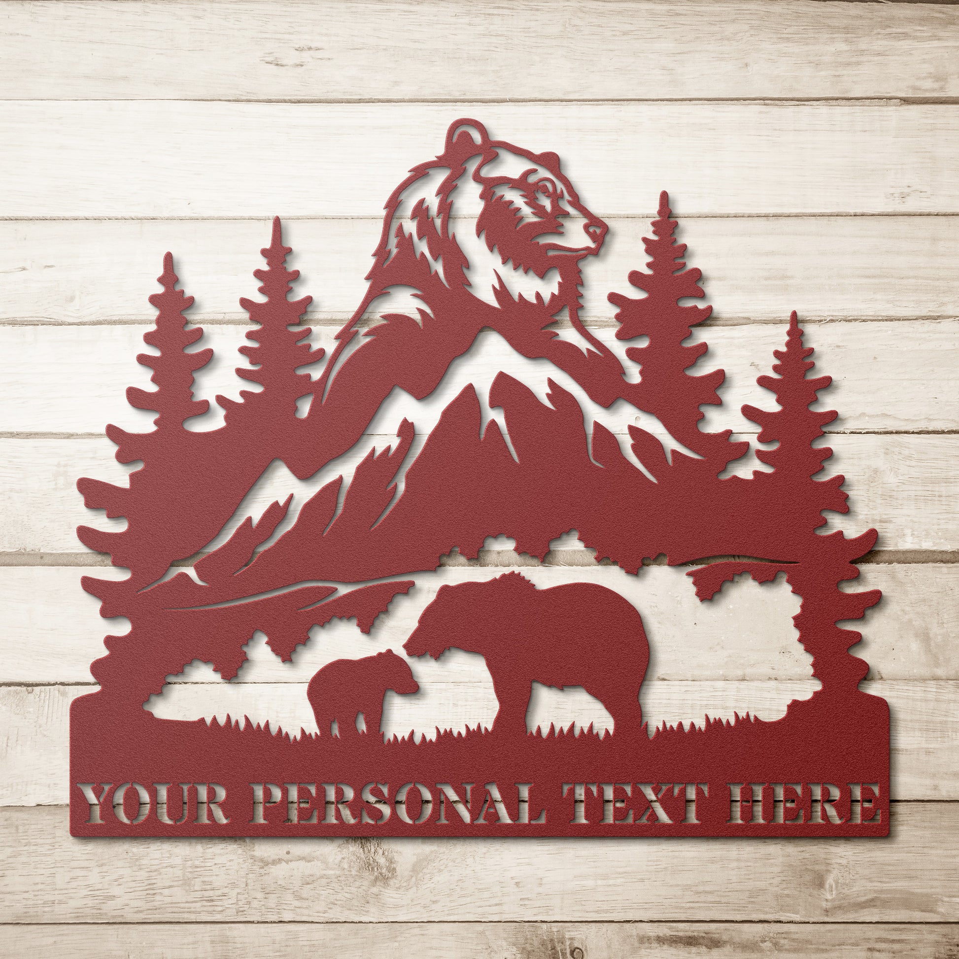Personalized Mountain Bears Name Metal Sign. Custom Bear Family Wall Hanging Gift. Wildlife Portrait. Bear Lover. Personal Address Sign Gift