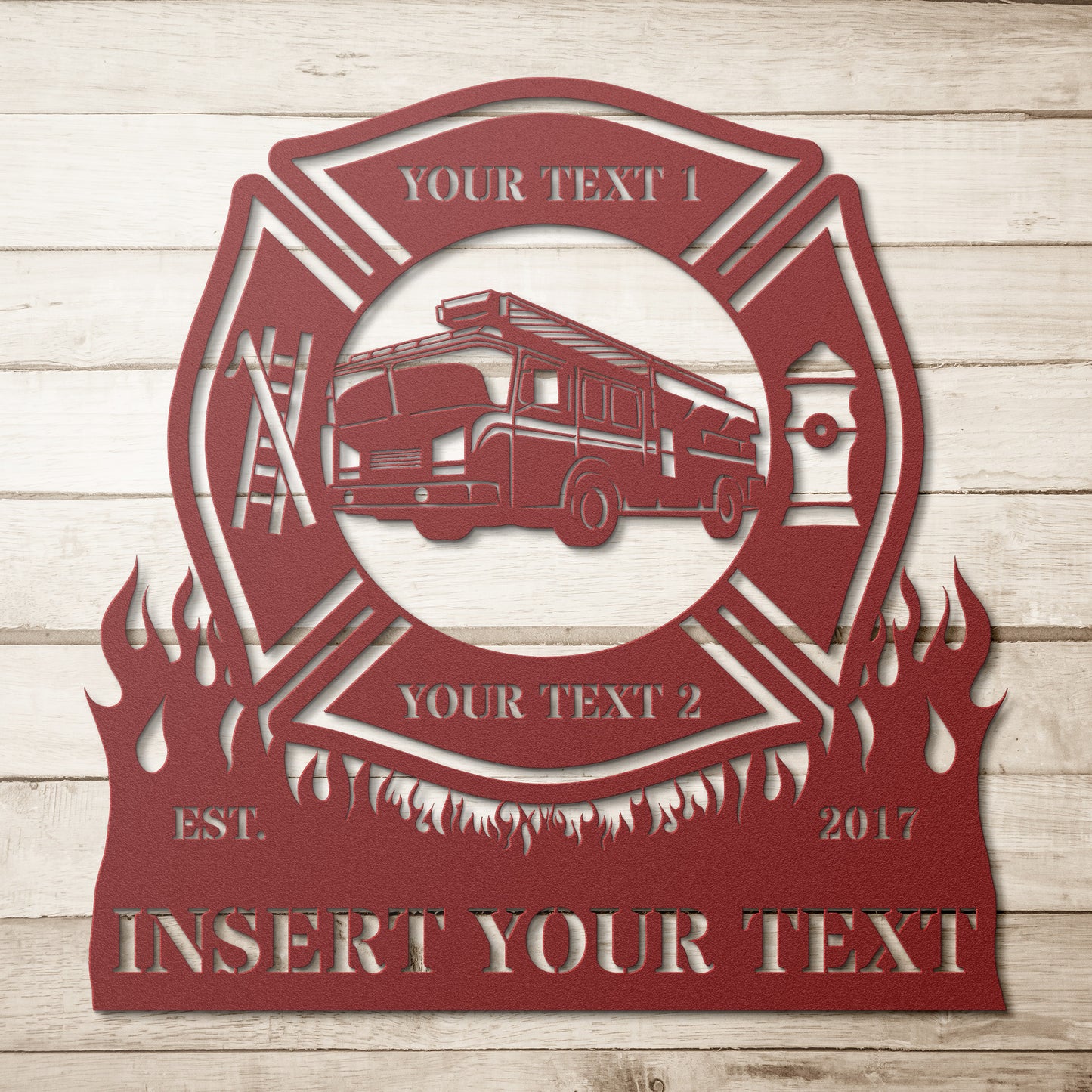 Personalized Firefighter Department Name Metal Sign. Maltese Cross Firetruck. Custom Fireman Wall Hanging. To My Firefighter. Volunteer Gift