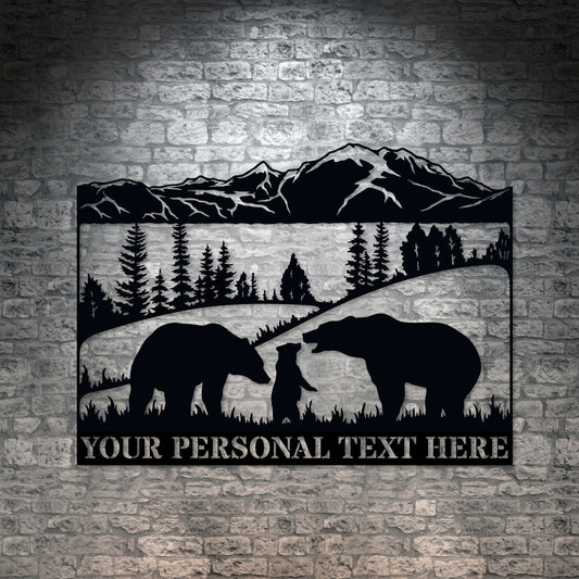 Personalized Nature Wildlife Bear Family Black Metal Sign