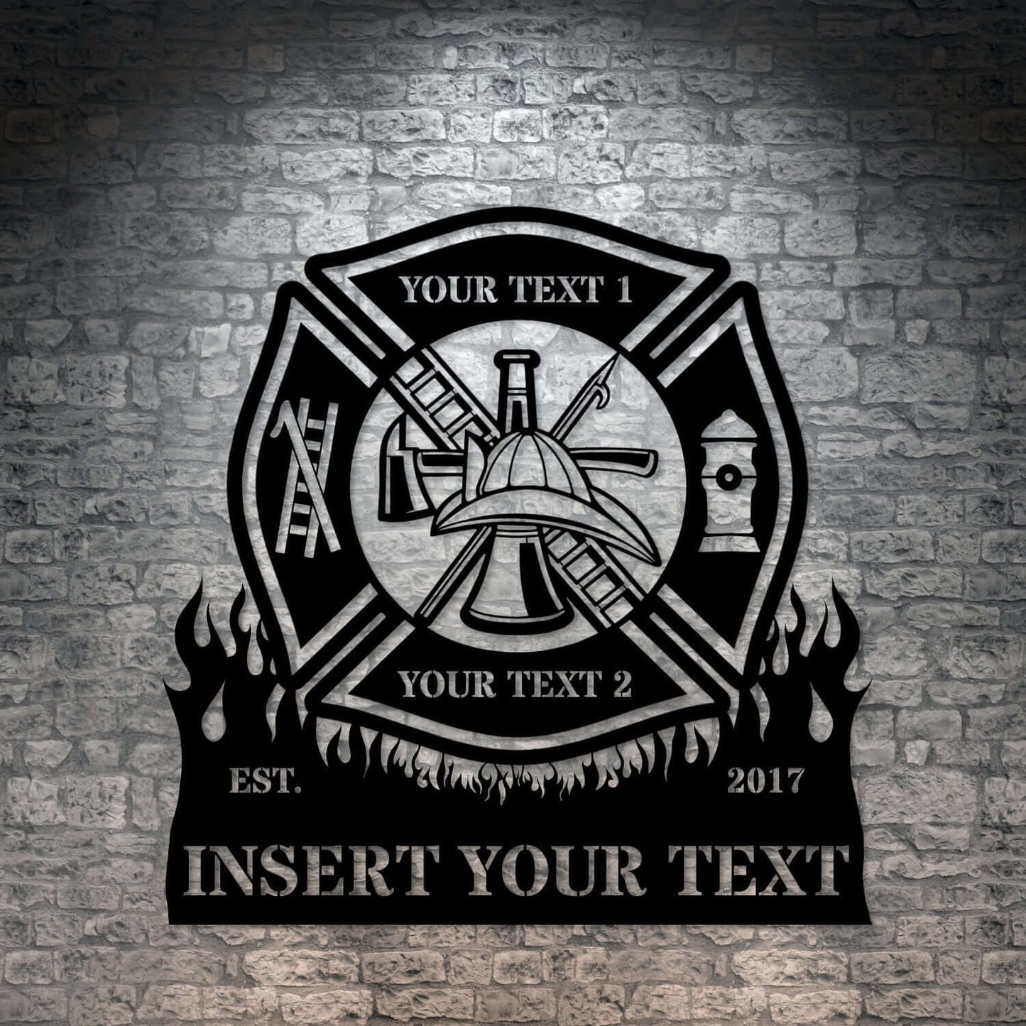 Firefighter Personalized Metal Sign Gift. Custom Fire Department Maltese Cross Wall Decor. Customized Name Sign For US Fireman. Fire Chief