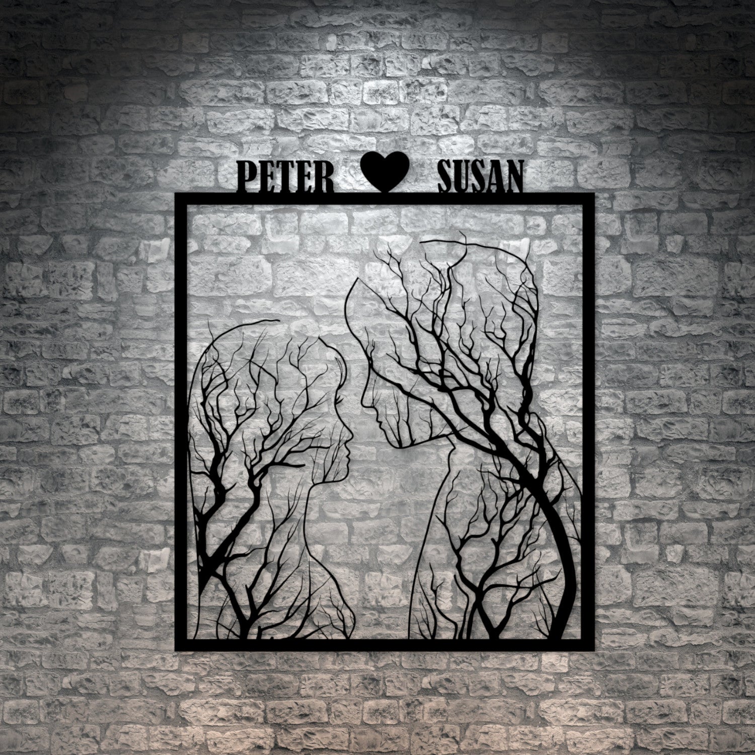 Personalized couple love tree name black metal sign. Custom growing love steel sign