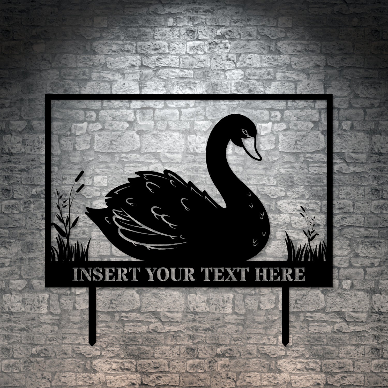 Personalized Swimming Swan Garden Metal Sign With Your Custom Text