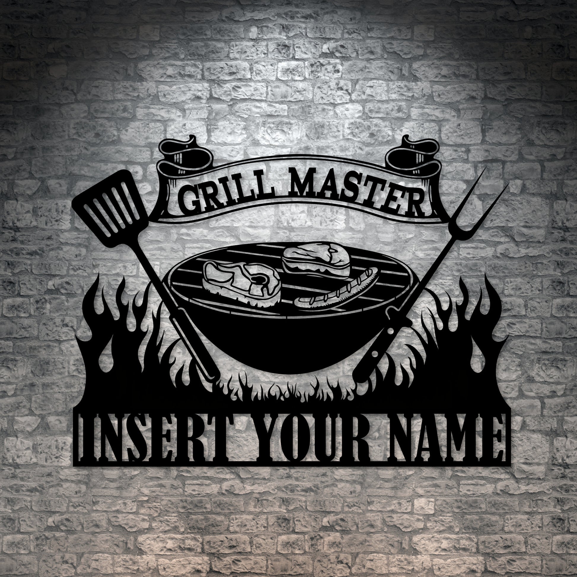 Grill Personalized Name Metal Sign. Custom Grillmaster Steel Sign Monogram Gift. Personal Grill Steel Sign. BBQ Monogram Display For Father