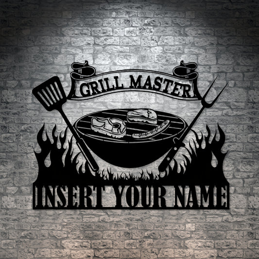 Grill BBQ personalized metal sign for fathers day